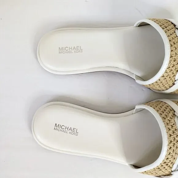 MK Michael Kors Womens Ember Slide Sandal Size 10 Natural Raffia Optic White NIB - Picture 7 of 16